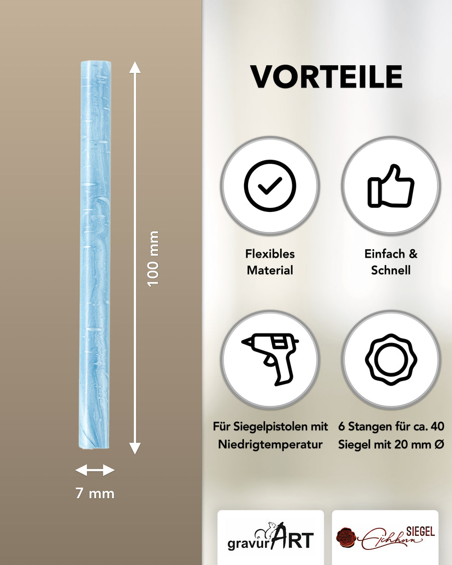 Siegelwachs (flexibel) für Pistole 7 mm, 6-er Pack Aqua perlmutt