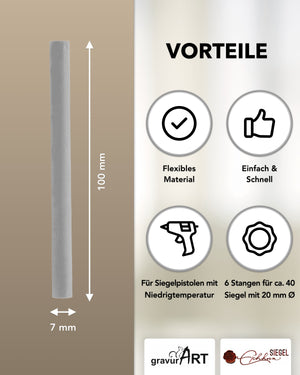 Siegelwachs (flexibel) für Pistole 7 mm, 6-er Pack Grau