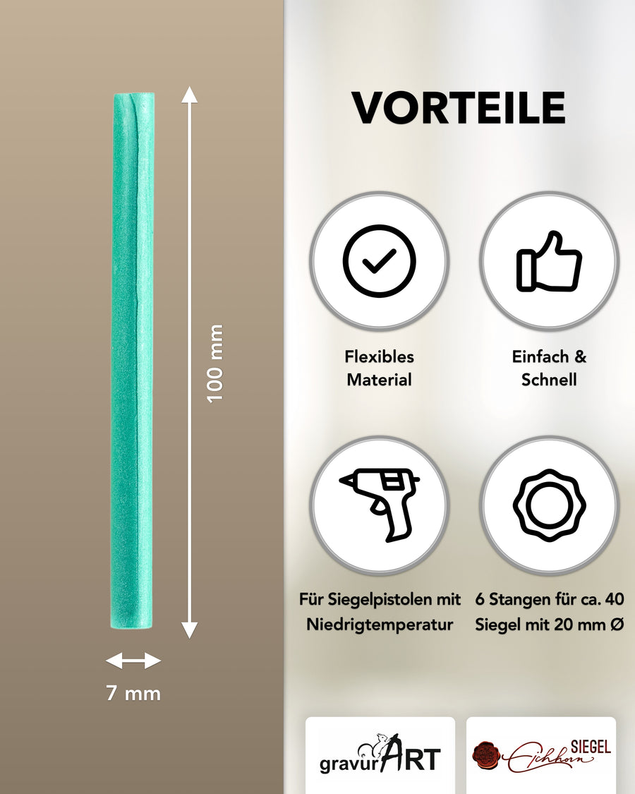 Siegelwachs (flexibel) für Pistole 7 mm, 6-er Pack Jade-perl.