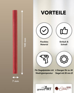 Siegelwachs (flexibel) für Pistole 7 mm, 6-er Pack Kirschrot