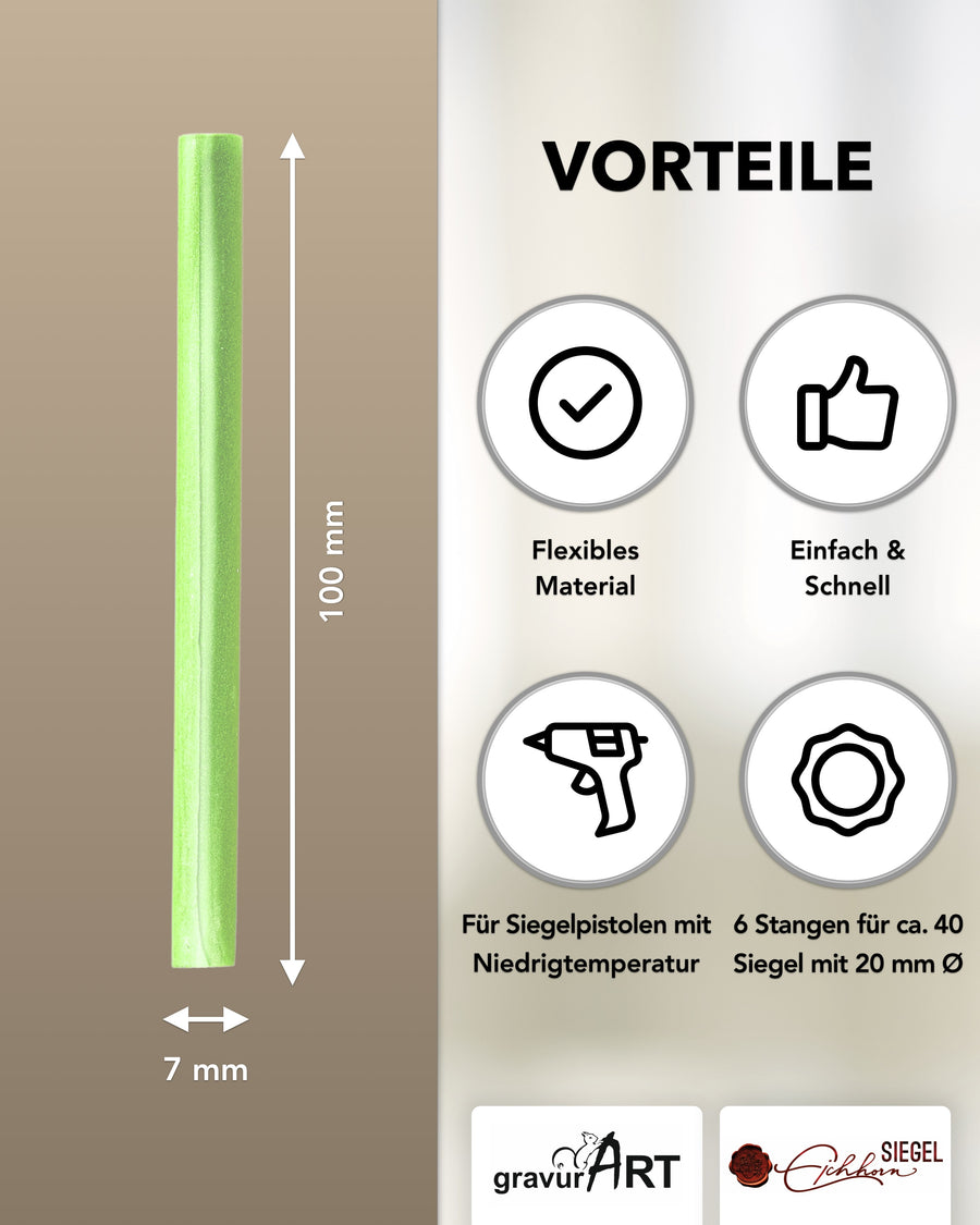 Siegelwachs (flexibel) für Pistole 7 mm, 6-er Pack Lindgrün-perl.