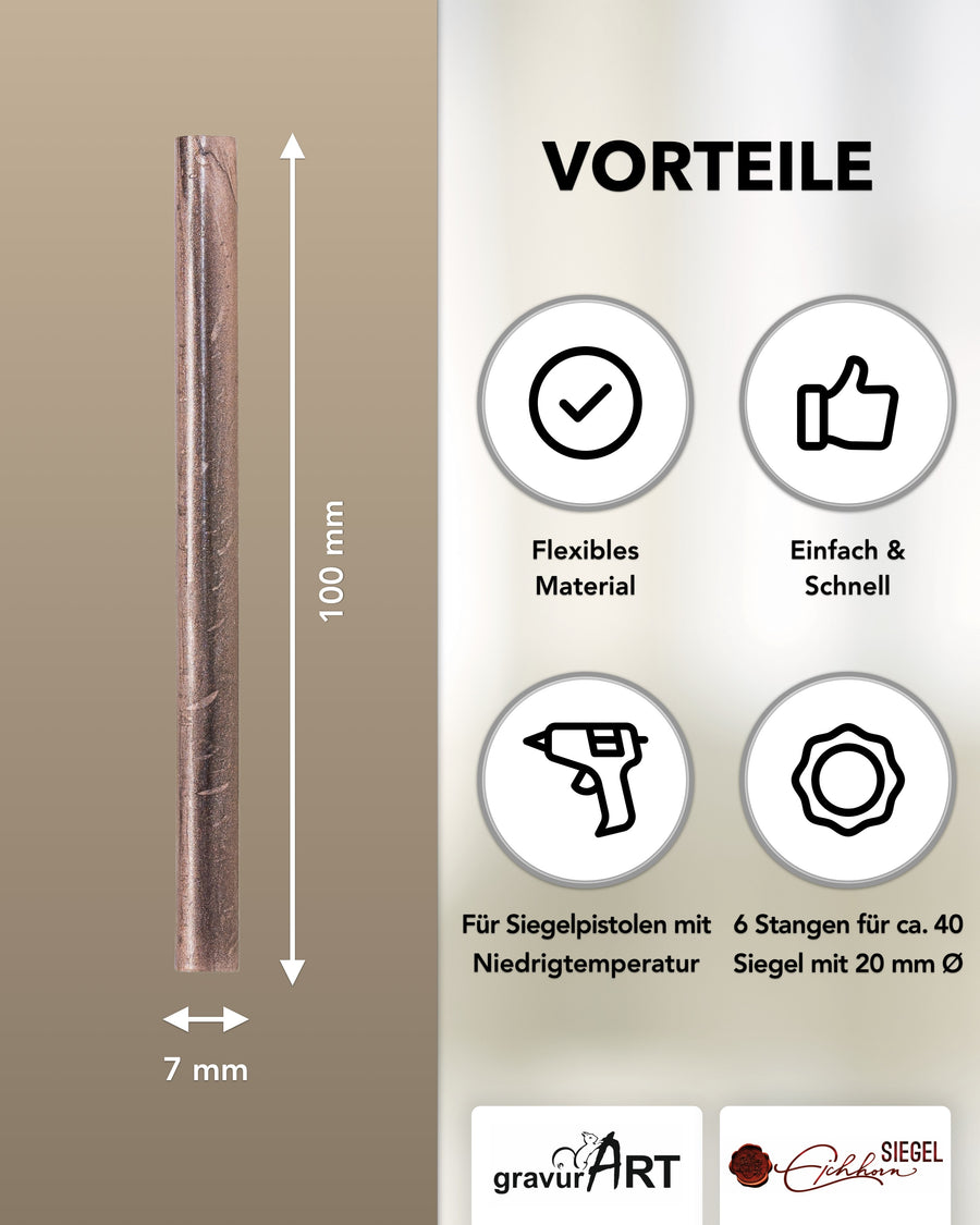 Siegelwachs (flexibel) für Pistole 7 mm, 6-er Pack Savanne / Rosé-Gold