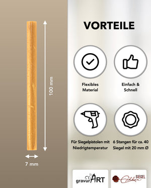 Siegelwachs (flexibel) für Pistole 7 mm, 6-er Pack Sonnengold