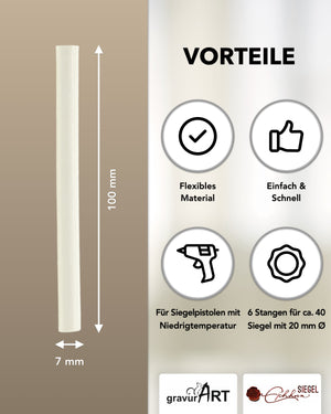 Siegelwachs (flexibel) für Pistole 7 mm, 6-er Pack Weiß